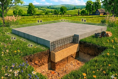 Плитный фундамент 6x8