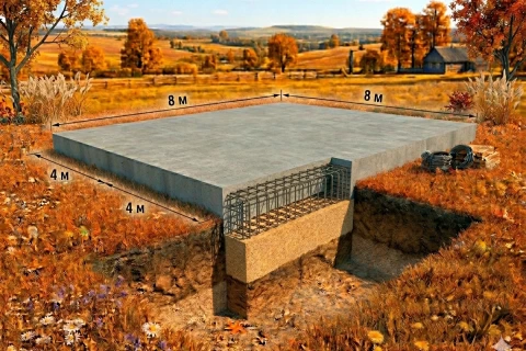 Плитный фундамент 8x8
